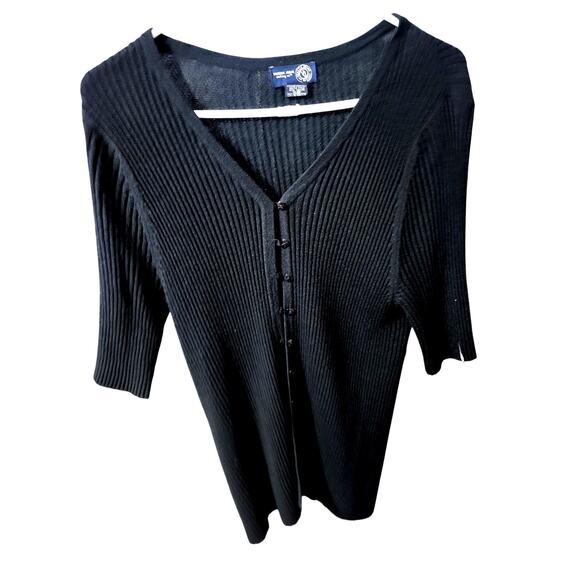 Vintage Lane Bryant (Venezia Jeans) Black V Neck Button Up Cardigan - 14/16 - Picture 1 of 4